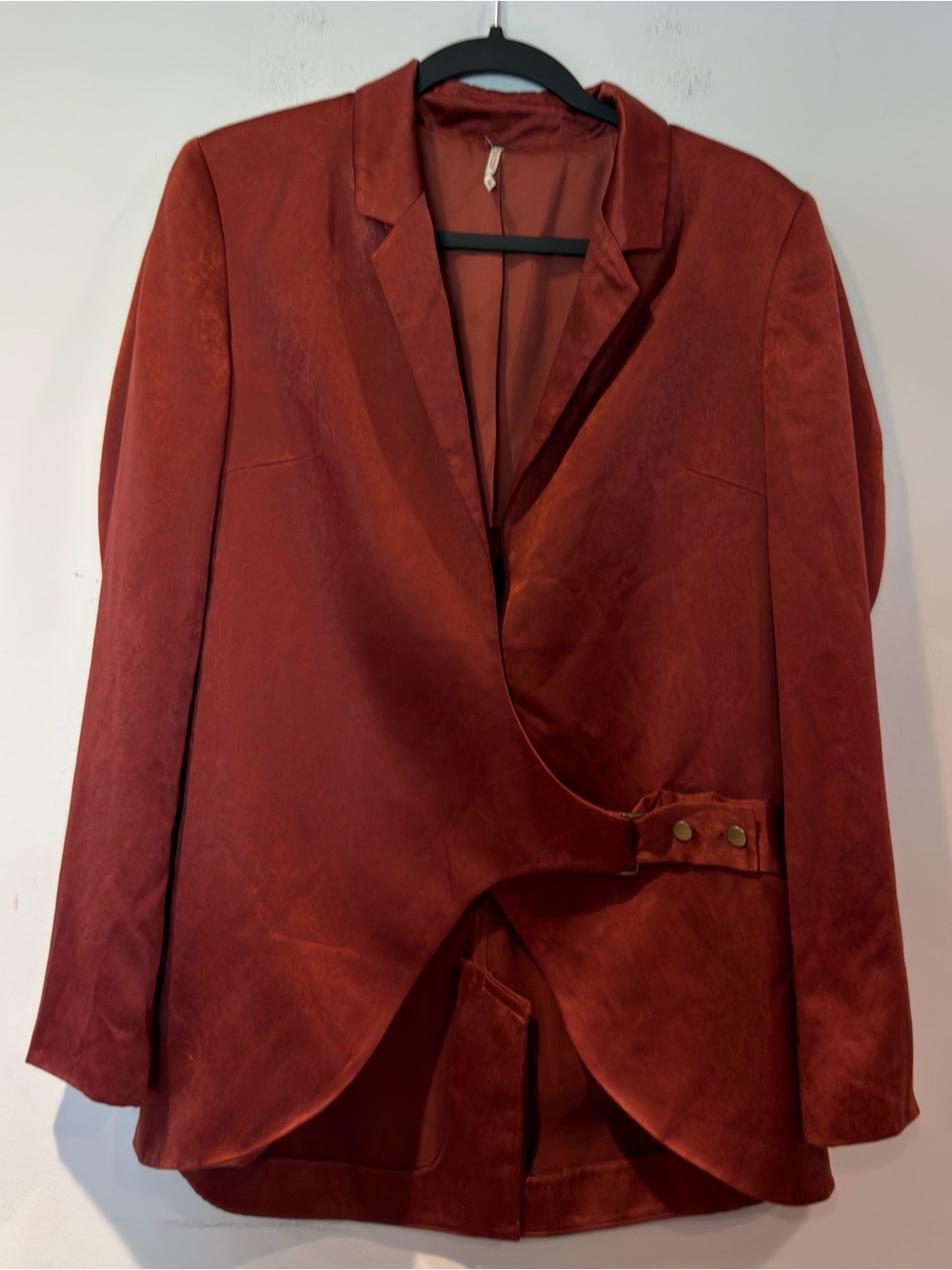 Free People Women's Dorothea Satin Rust Red Draped Blazer Jacket